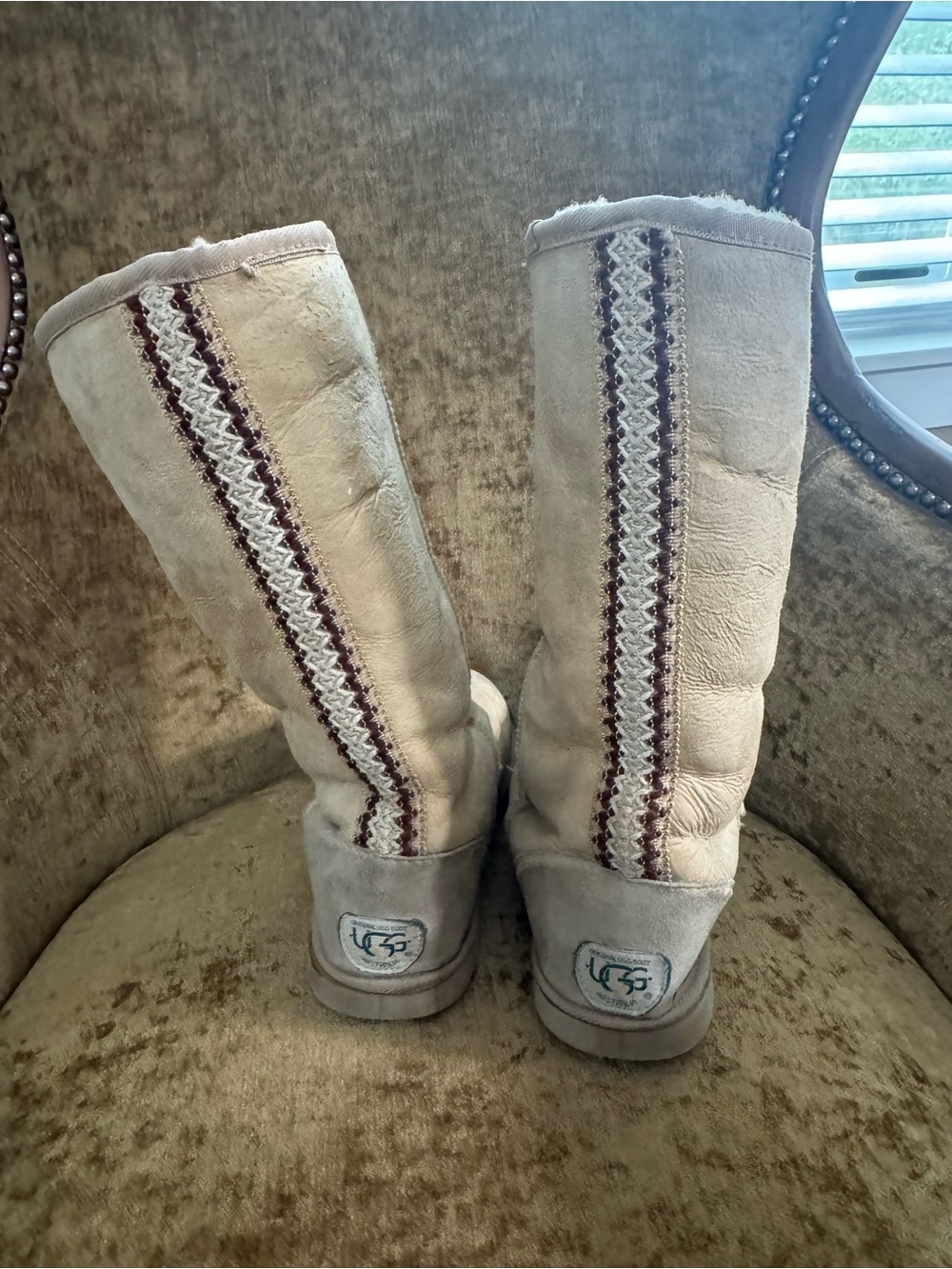 UGG Women's Tall Shearling Boots in Cream with Brown Accent (Original from 1993)